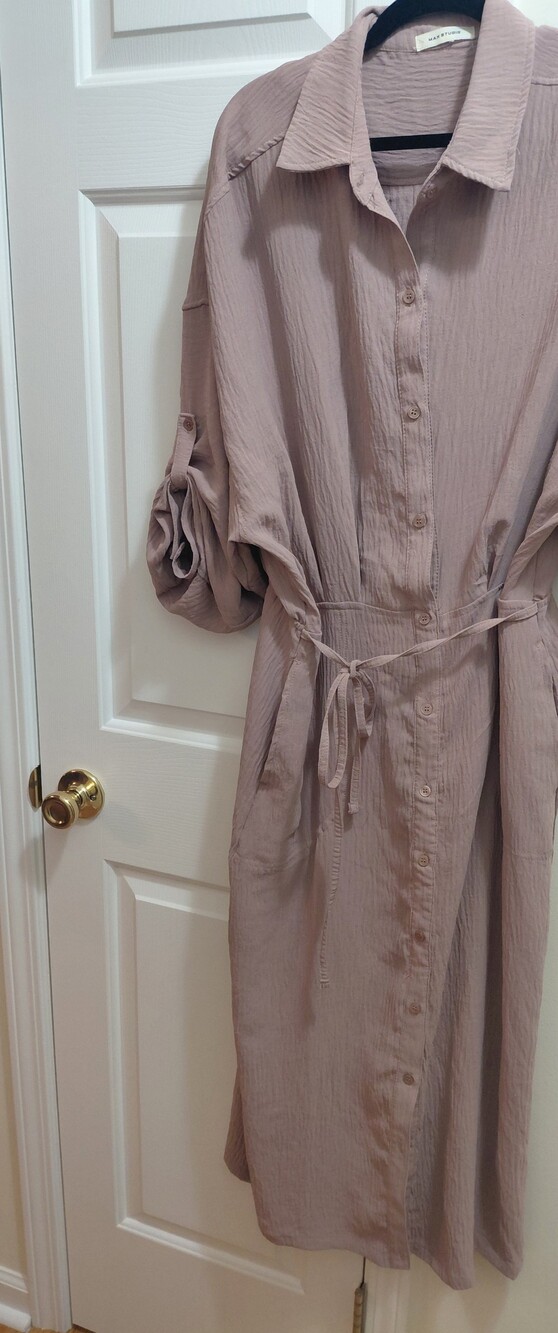 Max Studio Button-Front Midi Shirt Dress in Dusty Mauve